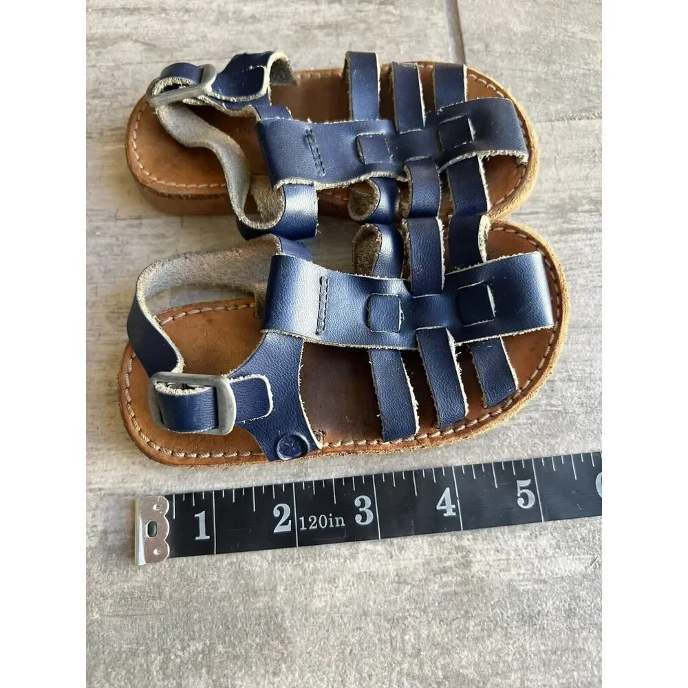 Freshly Picked Toddler Little Girl Maritime Bixby Leather Sandals Blue Size 5